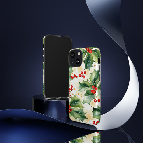 Christmas Holly on a Golden Background - Impact Resistant Phone Case